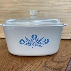 Corningware White Casserole with Blue Floral Design